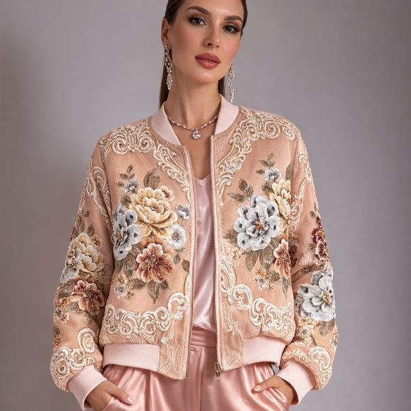 M Signature Label Collection Jackets & Blazers - Gorgeous Romantic Embellished Rose Bomber Jacket The Luyzah